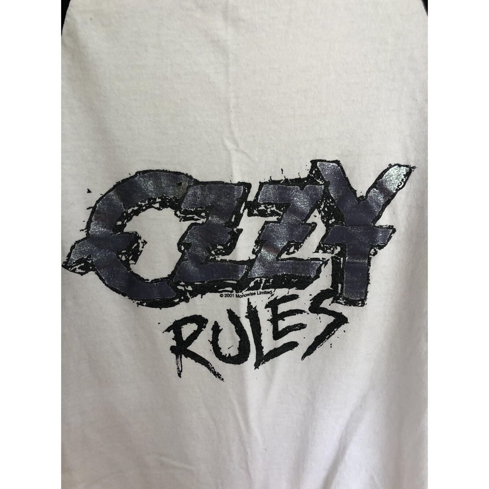 Ozzy Osbourne Tee OZZY RULES 2001 3/4 Length Sleeve‎ White Black Trim Size S